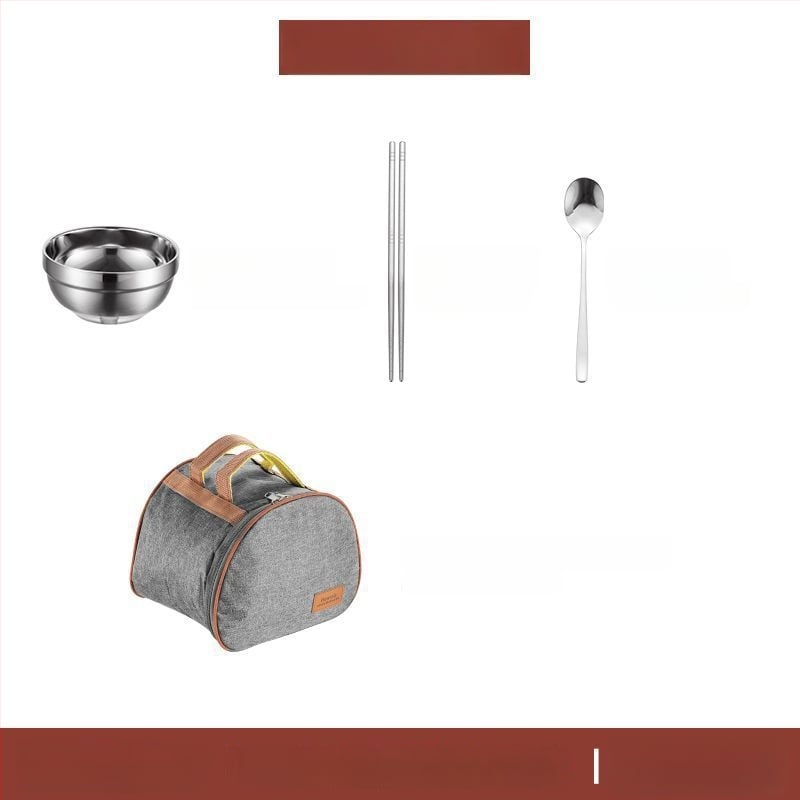 304 неръждаема стомана – комплект прибори за хранене със купи, чинии и клечки за хранене, преносим за къмпинг на открито