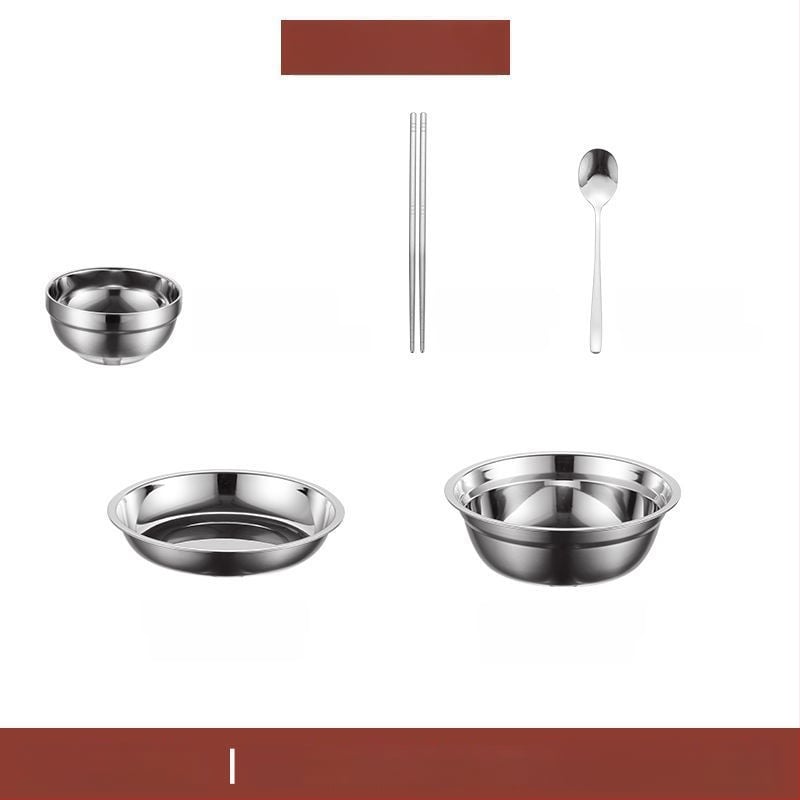 304 неръждаема стомана – комплект прибори за хранене със купи, чинии и клечки за хранене, преносим за къмпинг на открито