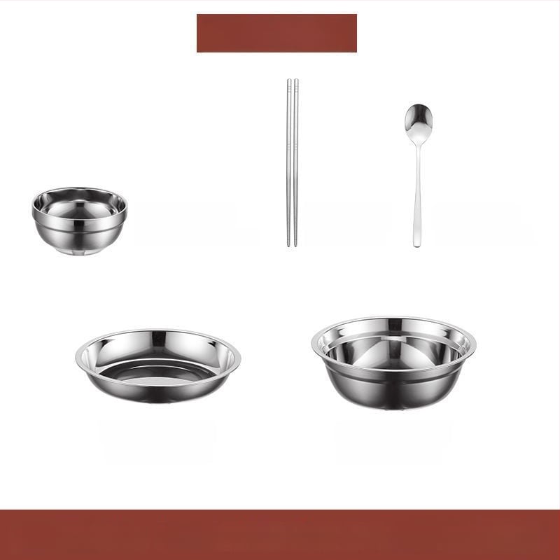 304 неръждаема стомана – комплект прибори за хранене със купи, чинии и клечки за хранене, преносим за къмпинг на открито