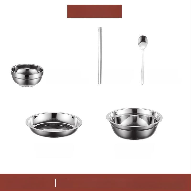 304 неръждаема стомана – комплект прибори за хранене със купи, чинии и клечки за хранене, преносим за къмпинг на открито