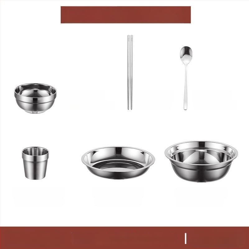 304 неръждаема стомана – комплект прибори за хранене със купи, чинии и клечки за хранене, преносим за къмпинг на открито