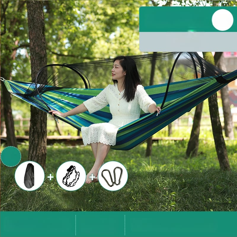 Kültéri függőágy rovarhálóval és árnyékolóval, vászon felület, terhelhetőség 600 kg, tömeg 1.7–2.7 kg, konzol nélkül, egy személy számára