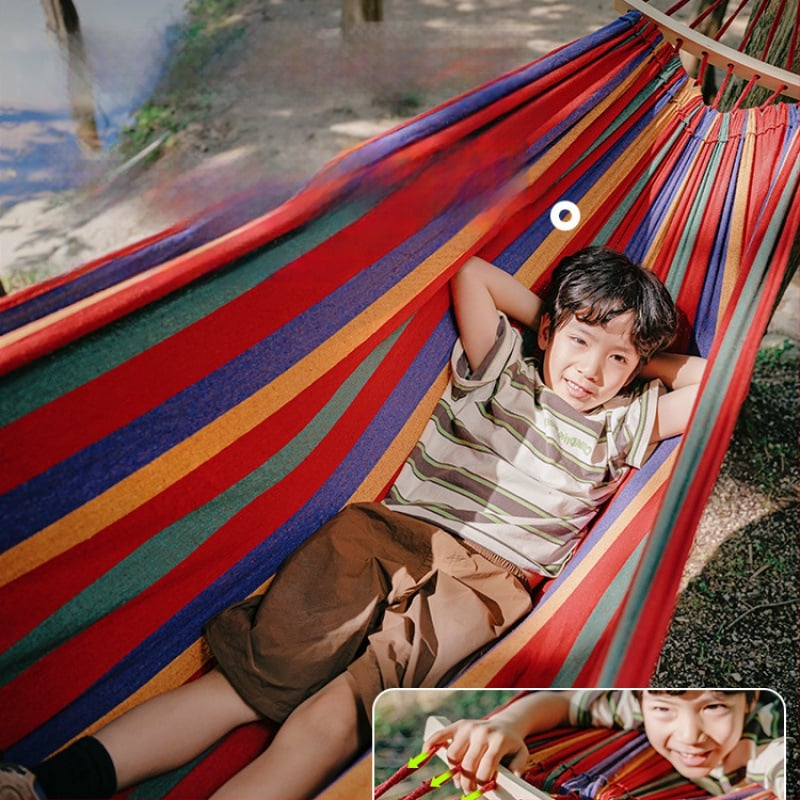 Oldalsó védőrúddal ellátott függőágy; felnőttek és gyerekek számára; vászon anyag; teherbírás 250 kg; vastagított kötéllel