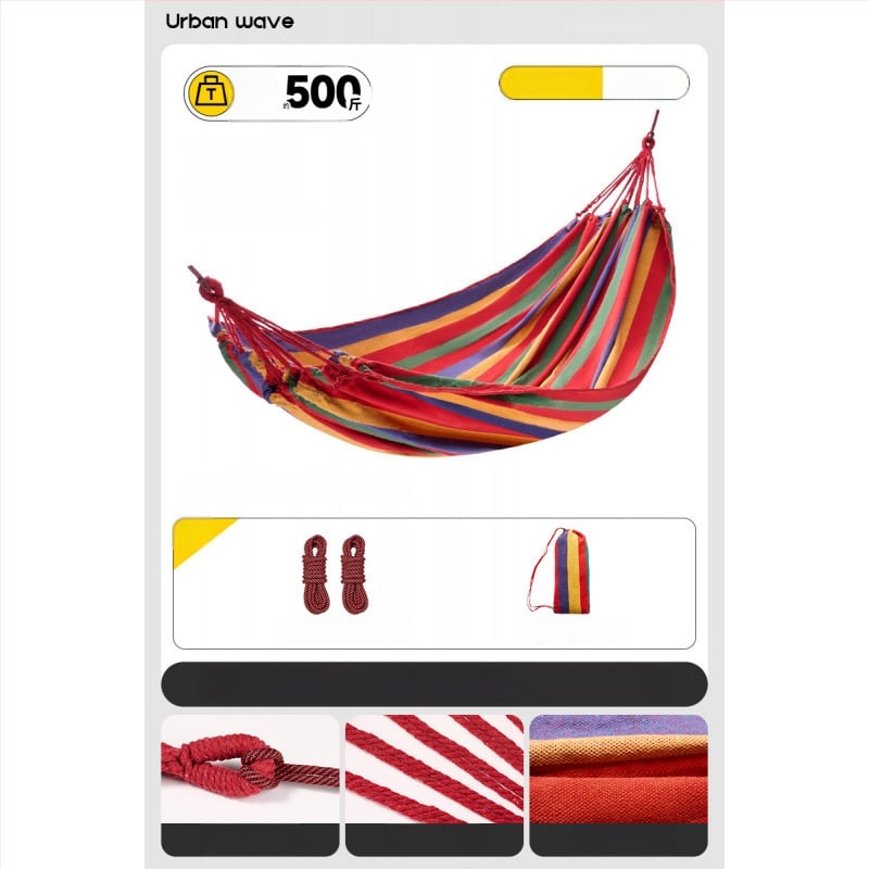 Oldalsó védőrúddal ellátott függőágy; felnőttek és gyerekek számára; vászon anyag; teherbírás 250 kg; vastagított kötéllel