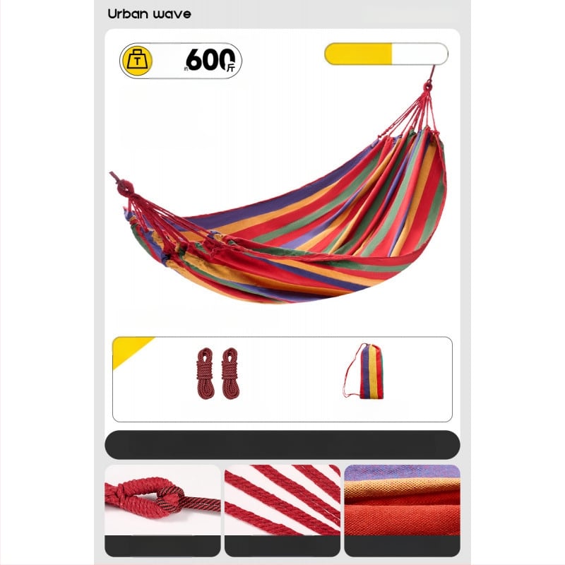 Oldalsó védőrúddal ellátott függőágy; felnőttek és gyerekek számára; vászon anyag; teherbírás 250 kg; vastagított kötéllel