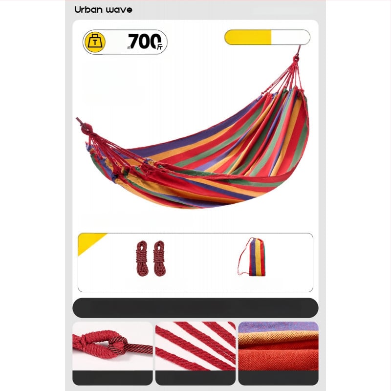 Oldalsó védőrúddal ellátott függőágy; felnőttek és gyerekek számára; vászon anyag; teherbírás 250 kg; vastagított kötéllel