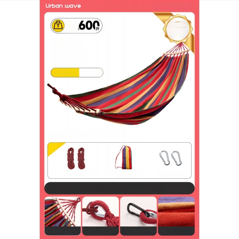 Oldalsó védőrúddal ellátott függőágy; felnőttek és gyerekek számára; vászon anyag; teherbírás 250 kg; vastagított kötéllel