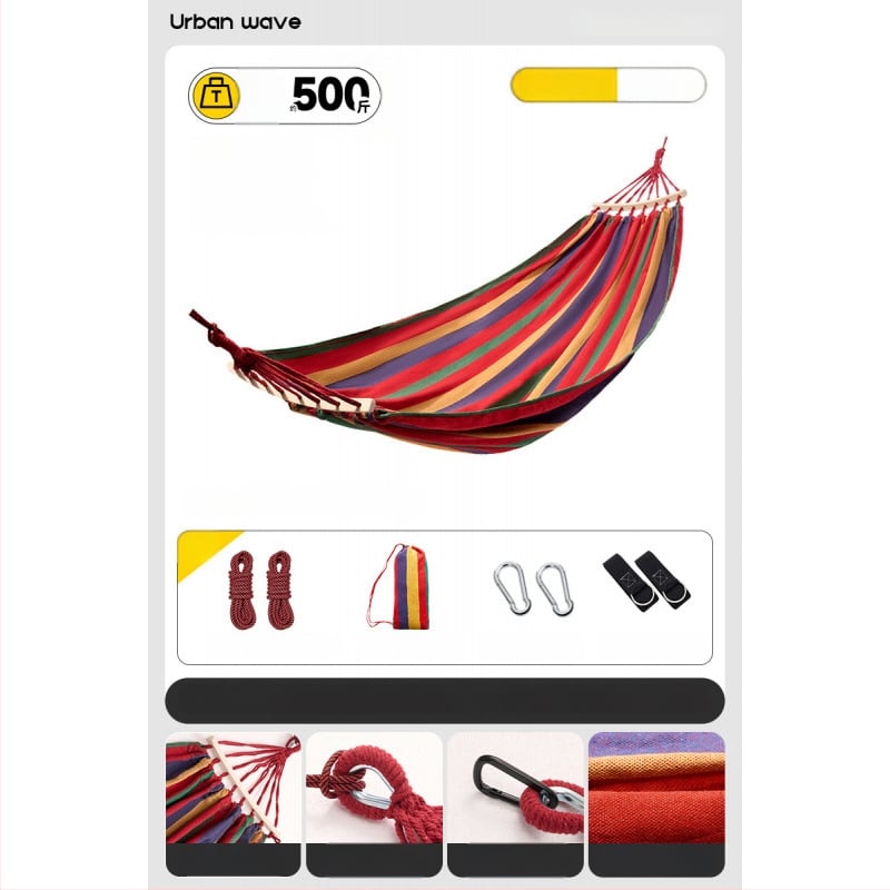 Oldalsó védőrúddal ellátott függőágy; felnőttek és gyerekek számára; vászon anyag; teherbírás 250 kg; vastagított kötéllel