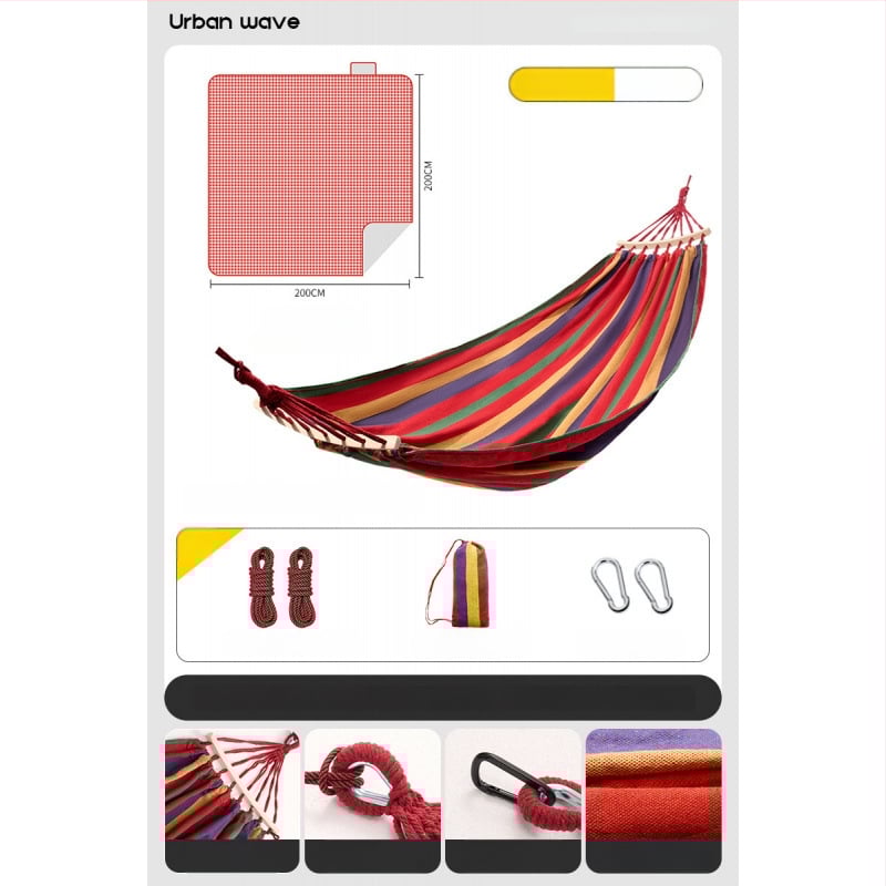 Oldalsó védőrúddal ellátott függőágy; felnőttek és gyerekek számára; vászon anyag; teherbírás 250 kg; vastagított kötéllel