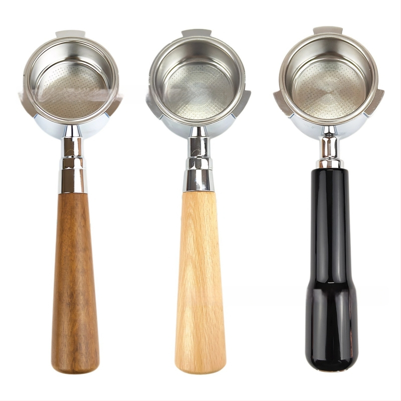 Λαβή πορτοφίλτερ χωρίς κάτω για κεφαλή E61, ανοξείδωτο ατσάλι με ξύλινο κράτημα, συμβατή με Delong, Platinum Rich και Aibao