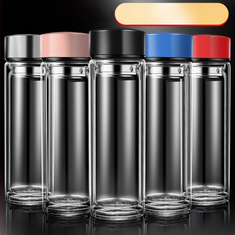 Κούπα τσαγιού με διπλό τοίχωμα από πυριτικό γυαλί, μονωμένη και ανθεκτική σε υψηλές θερμοκρασίες, περιλαμβάνει φίλτρο, μοντέρνος μινιμαλιστικός σχεδιασμός