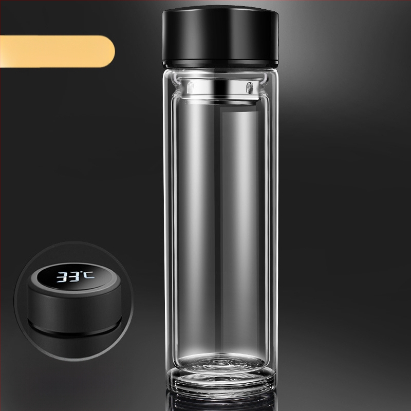 Κούπα τσαγιού με διπλό τοίχωμα από πυριτικό γυαλί, μονωμένη και ανθεκτική σε υψηλές θερμοκρασίες, περιλαμβάνει φίλτρο, μοντέρνος μινιμαλιστικός σχεδιασμός