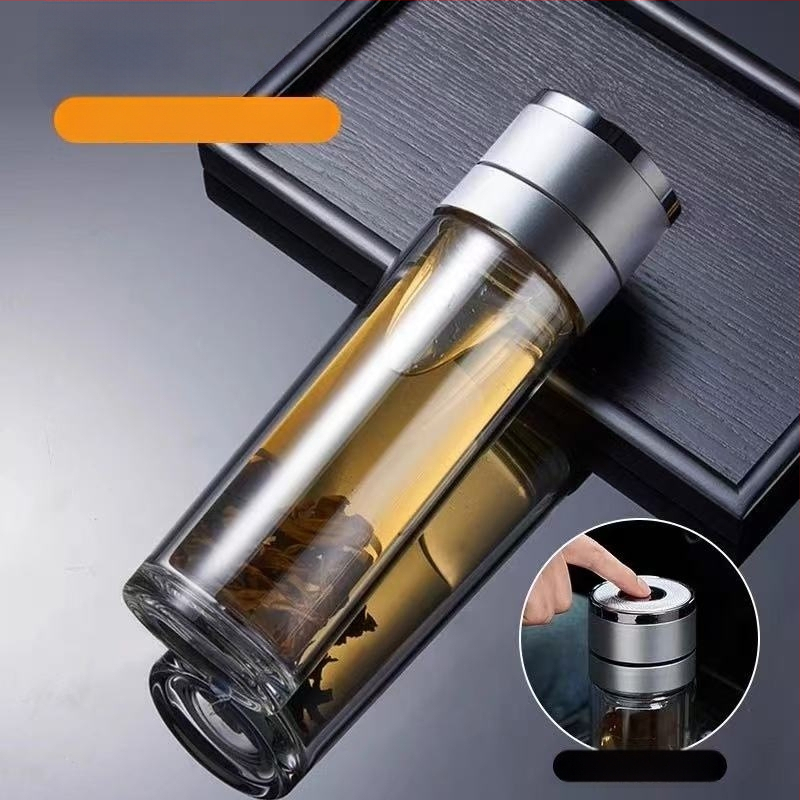 Κούπα τσαγιού με διπλό τοίχωμα από πυριτικό γυαλί, μονωμένη και ανθεκτική σε υψηλές θερμοκρασίες, περιλαμβάνει φίλτρο, μοντέρνος μινιμαλιστικός σχεδιασμός