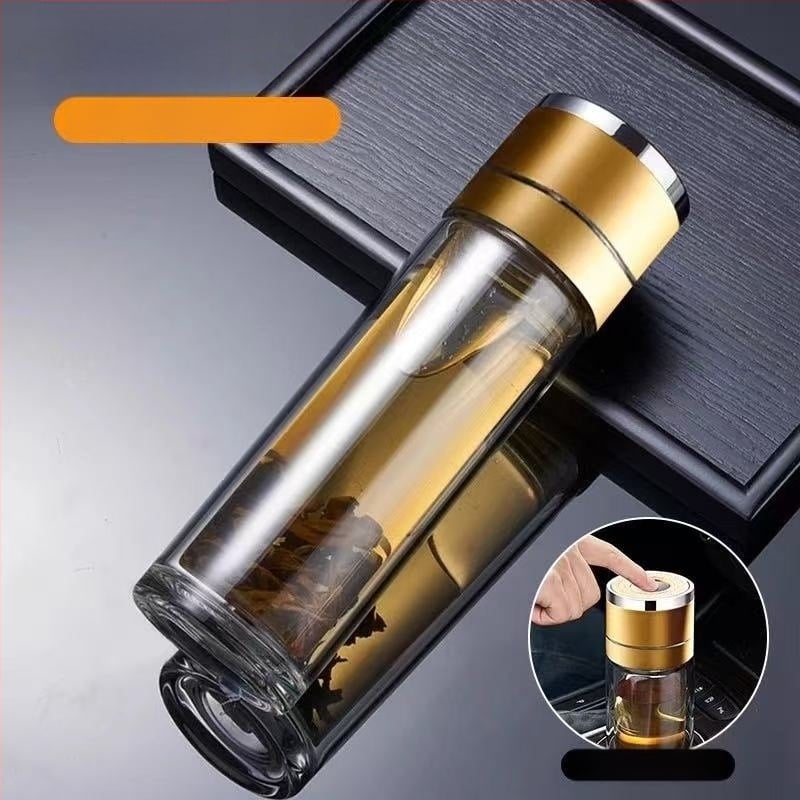 Κούπα τσαγιού με διπλό τοίχωμα από πυριτικό γυαλί, μονωμένη και ανθεκτική σε υψηλές θερμοκρασίες, περιλαμβάνει φίλτρο, μοντέρνος μινιμαλιστικός σχεδιασμός