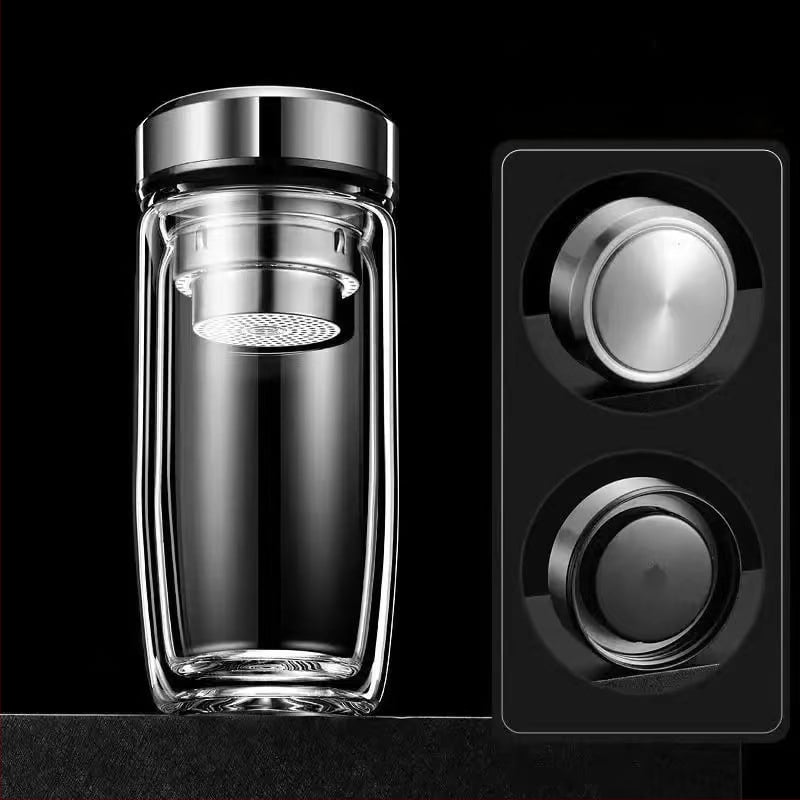 Κούπα τσαγιού με διπλό τοίχωμα από πυριτικό γυαλί, μονωμένη και ανθεκτική σε υψηλές θερμοκρασίες, περιλαμβάνει φίλτρο, μοντέρνος μινιμαλιστικός σχεδιασμός