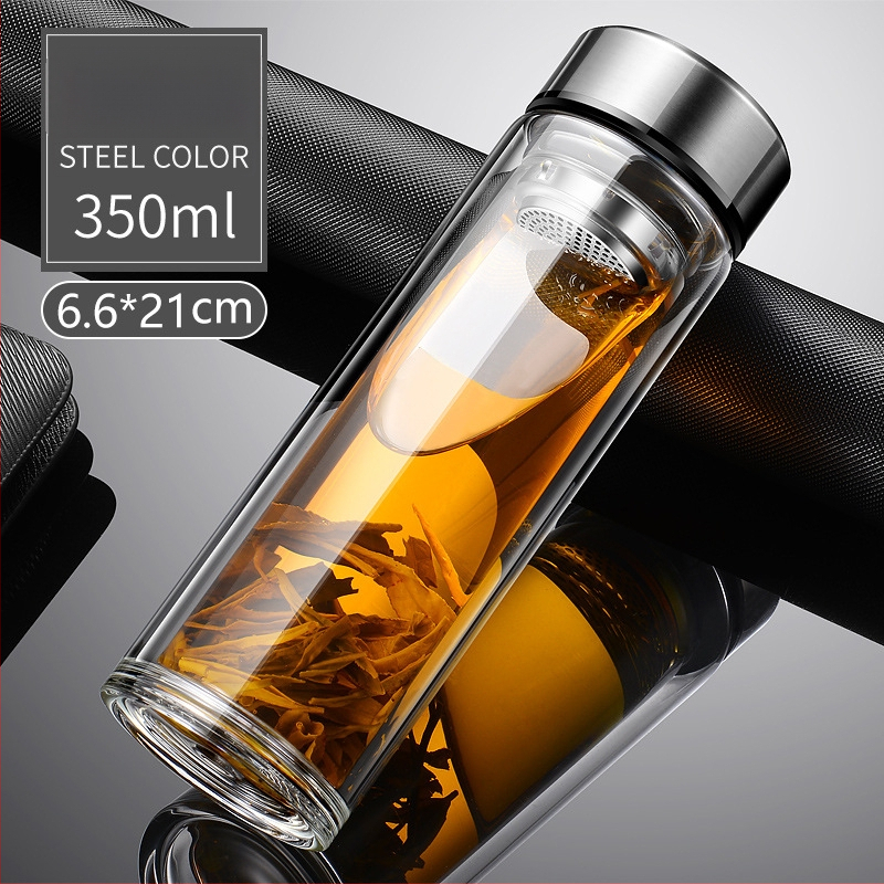 Γυάλινο ποτήρι τσαγιού από borosilicate με διπλό τοίχωμα, καπάκι και φίλτρο – στεγανό, δυνατότητα εξατομικευμένου λογότυπου, επαγγελματικό δώρο γραφείου