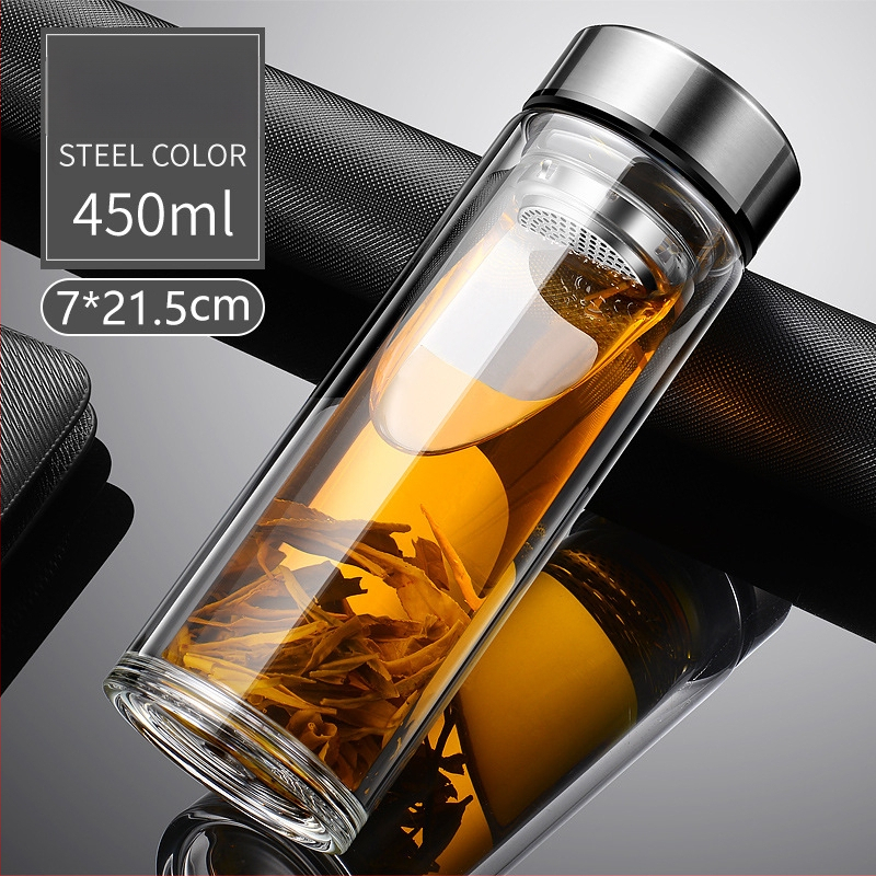 Γυάλινο ποτήρι τσαγιού από borosilicate με διπλό τοίχωμα, καπάκι και φίλτρο – στεγανό, δυνατότητα εξατομικευμένου λογότυπου, επαγγελματικό δώρο γραφείου