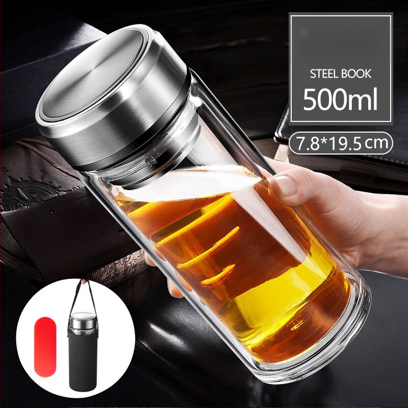 Γυάλινο ποτήρι τσαγιού από borosilicate με διπλό τοίχωμα, καπάκι και φίλτρο – στεγανό, δυνατότητα εξατομικευμένου λογότυπου, επαγγελματικό δώρο γραφείου