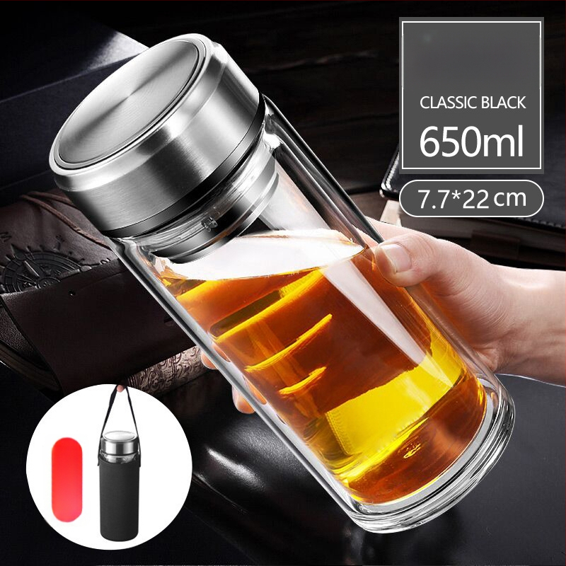 Γυάλινο ποτήρι τσαγιού από borosilicate με διπλό τοίχωμα, καπάκι και φίλτρο – στεγανό, δυνατότητα εξατομικευμένου λογότυπου, επαγγελματικό δώρο γραφείου