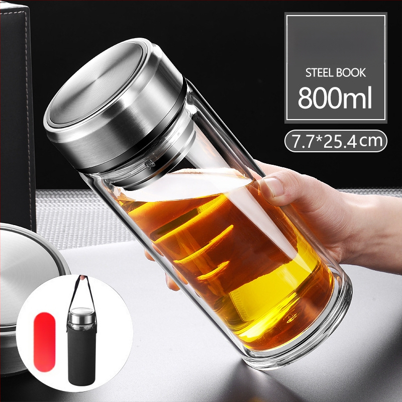 Γυάλινο ποτήρι τσαγιού από borosilicate με διπλό τοίχωμα, καπάκι και φίλτρο – στεγανό, δυνατότητα εξατομικευμένου λογότυπου, επαγγελματικό δώρο γραφείου