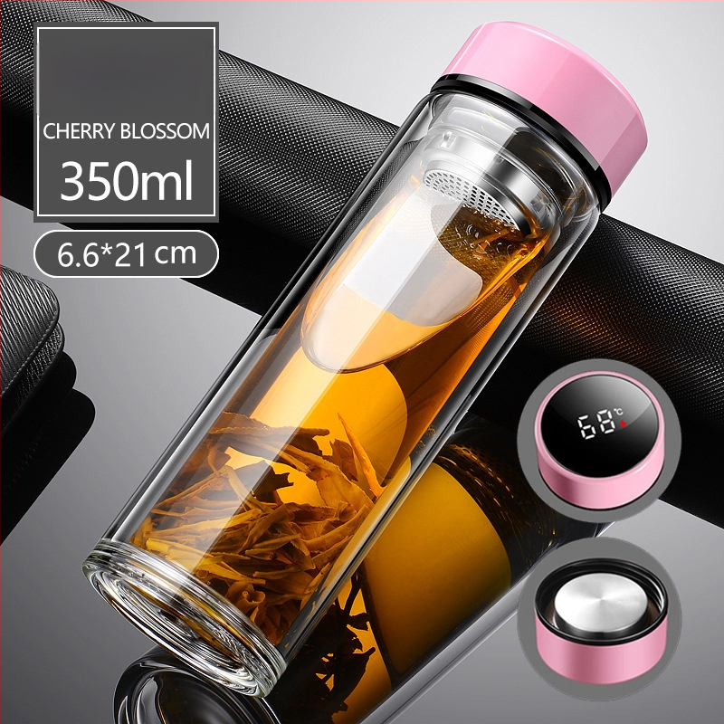 Γυάλινο ποτήρι τσαγιού από borosilicate με διπλό τοίχωμα, καπάκι και φίλτρο – στεγανό, δυνατότητα εξατομικευμένου λογότυπου, επαγγελματικό δώρο γραφείου