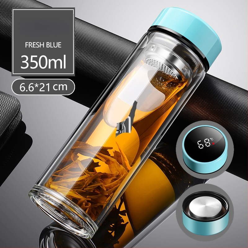 Γυάλινο ποτήρι τσαγιού από borosilicate με διπλό τοίχωμα, καπάκι και φίλτρο – στεγανό, δυνατότητα εξατομικευμένου λογότυπου, επαγγελματικό δώρο γραφείου