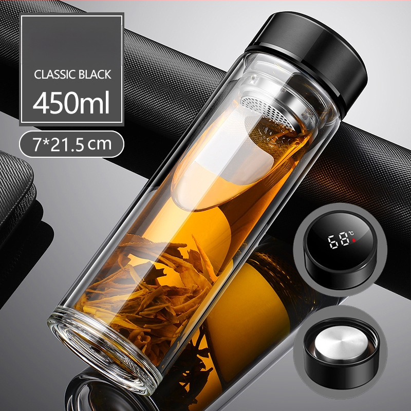 Γυάλινο ποτήρι τσαγιού από borosilicate με διπλό τοίχωμα, καπάκι και φίλτρο – στεγανό, δυνατότητα εξατομικευμένου λογότυπου, επαγγελματικό δώρο γραφείου