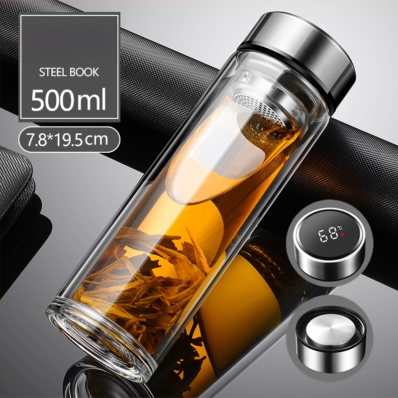 Γυάλινο ποτήρι τσαγιού από borosilicate με διπλό τοίχωμα, καπάκι και φίλτρο – στεγανό, δυνατότητα εξατομικευμένου λογότυπου, επαγγελματικό δώρο γραφείου