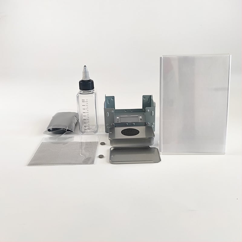 Преносима алкохолна печка за 1–2 души, ултралека, ветроустойчива, с поддържане на топлина; материал: неръждаема стомана; тегло 22 g