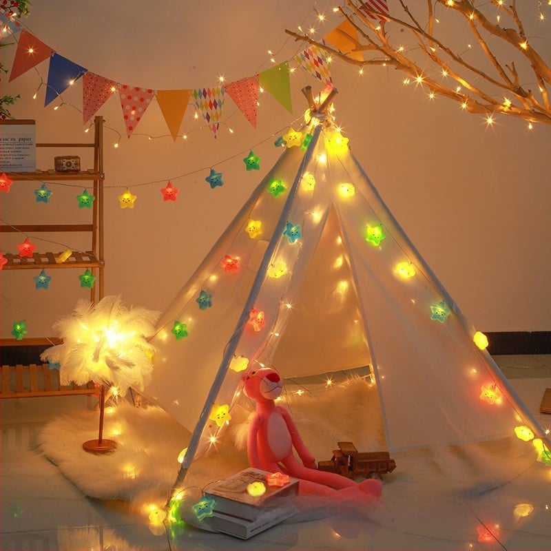 Lumină decorativă LED pentru cort, cu motive de stele și nori curcubeu, 20-2000 LED, 3.8W, IP44, alimentare solară/DC