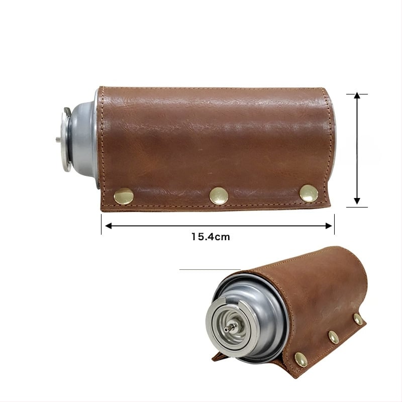 Кожен калъф за газова бутилка 250 г — портативен, изолиран и ветроустойчив за къмпинг, защитен холстер за двама