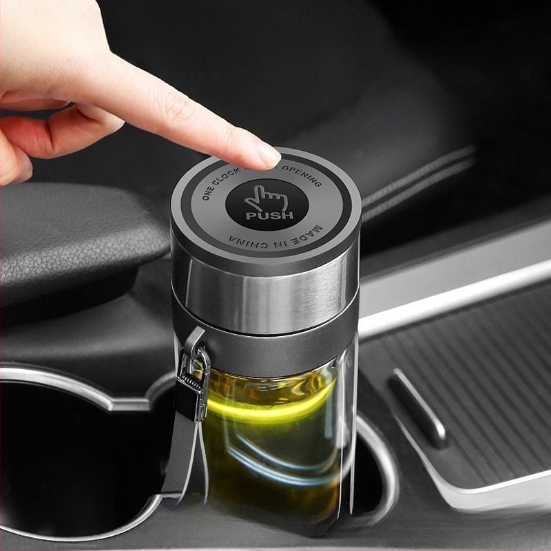 Κούπα τσαγιού από διπλό στρώμα γυαλιού μποροσίλικ για αυτοκίνητο, με αντι-κάψιμο μόνωση και καπάκι με ένα κλικ