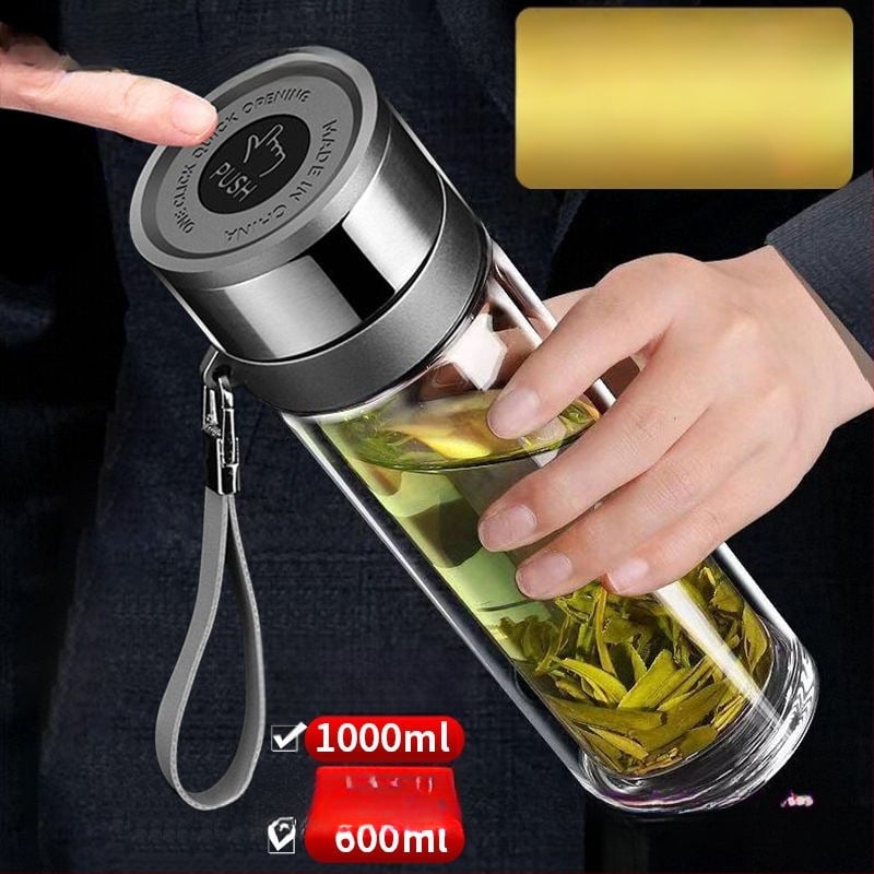 Κούπα τσαγιού από διπλό στρώμα γυαλιού μποροσίλικ για αυτοκίνητο, με αντι-κάψιμο μόνωση και καπάκι με ένα κλικ