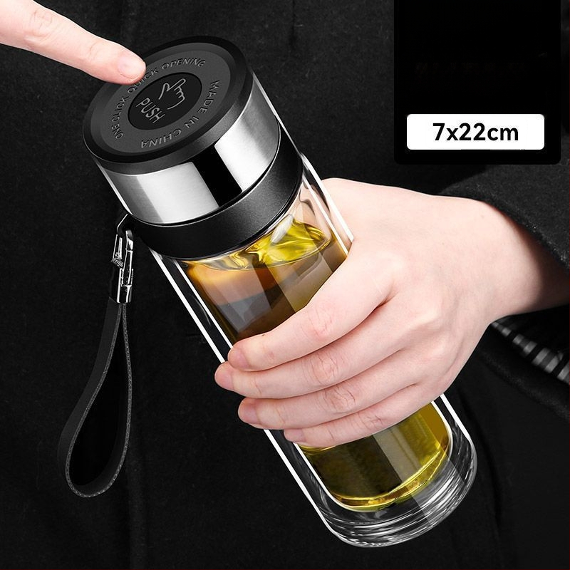 Κούπα τσαγιού από διπλό στρώμα γυαλιού μποροσίλικ για αυτοκίνητο, με αντι-κάψιμο μόνωση και καπάκι με ένα κλικ