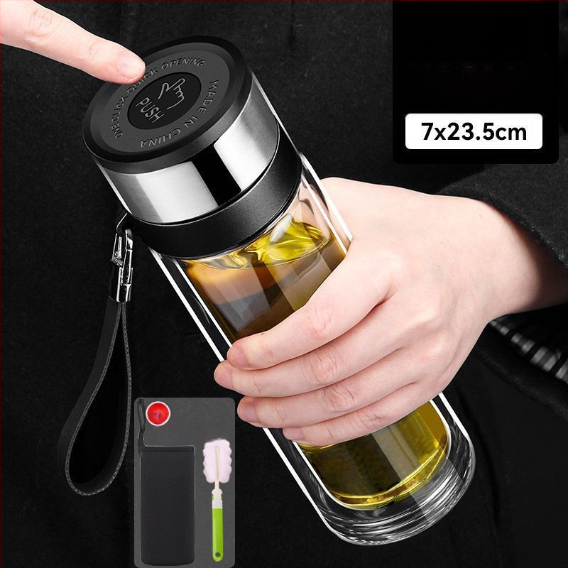 Κούπα τσαγιού από διπλό στρώμα γυαλιού μποροσίλικ για αυτοκίνητο, με αντι-κάψιμο μόνωση και καπάκι με ένα κλικ