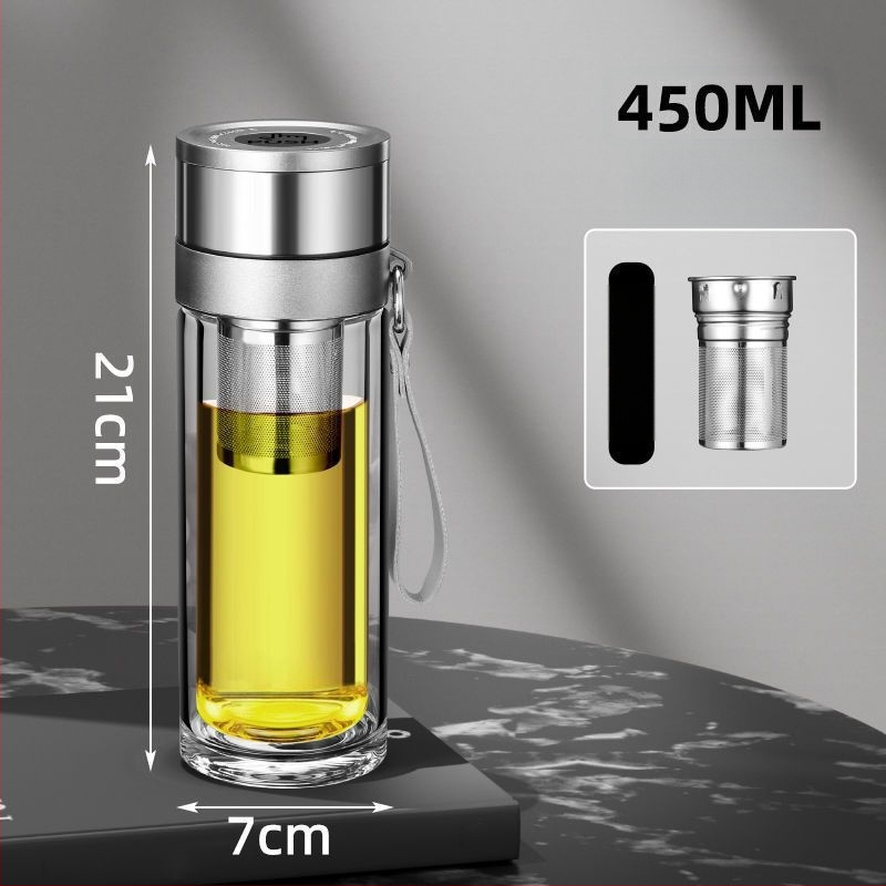 Κούπα τσαγιού από διπλό στρώμα γυαλιού μποροσίλικ για αυτοκίνητο, με αντι-κάψιμο μόνωση και καπάκι με ένα κλικ