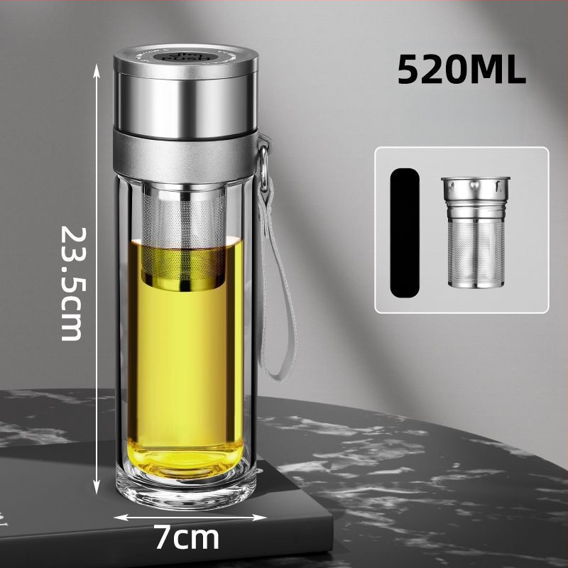 Κούπα τσαγιού από διπλό στρώμα γυαλιού μποροσίλικ για αυτοκίνητο, με αντι-κάψιμο μόνωση και καπάκι με ένα κλικ