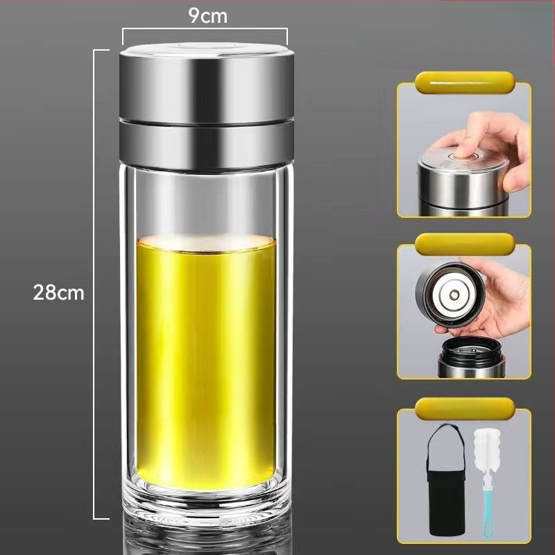 Κούπα τσαγιού από διπλό στρώμα γυαλιού μποροσίλικ για αυτοκίνητο, με αντι-κάψιμο μόνωση και καπάκι με ένα κλικ