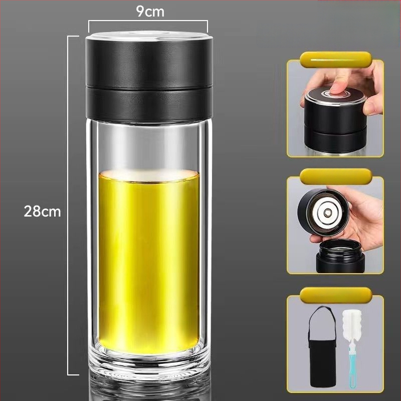 Κούπα τσαγιού από διπλό στρώμα γυαλιού μποροσίλικ για αυτοκίνητο, με αντι-κάψιμο μόνωση και καπάκι με ένα κλικ