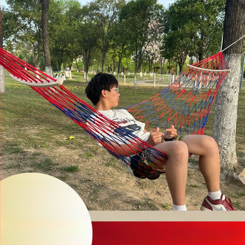 Kültéri függőágy - egyszemélyes, nylon kötél hálós felület, felborulás elleni dizájn