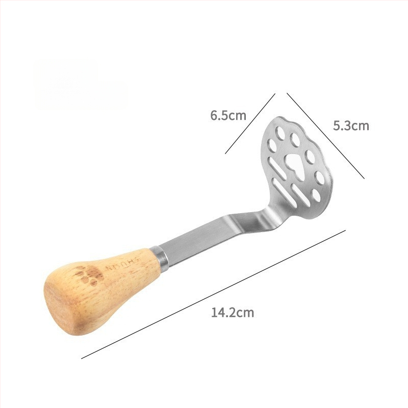 Разбърквач за яйца, разделител за белтъци и преса за пюре - 8-частен комплект кухненски прибори от неръждаема стомана с дръжки от гумирано дърво