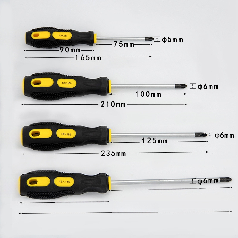 Magnetski odvijač set s križnom i ravnom glavom, ergonomska drška, vanadijev čelik, 3, 4, 5 i 6 inča.