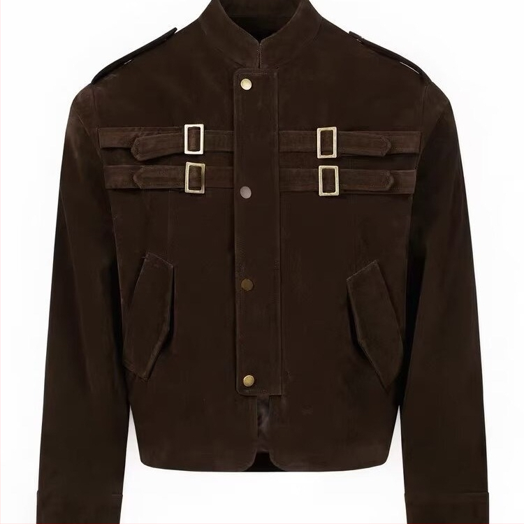 Női deerskin velúr dzseki rövid fazon, póló gallérral, cipzárral, pamut-poliészter keverék, 3D mintázat, laza szabású, őszi kollekció 2025