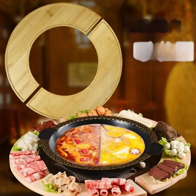 Drveni set okruglih tanjura za japanski i korejski roštilj i Hot Pot – okretni disk