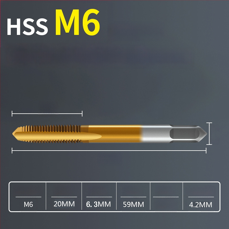 Tap pentru mașină, pas standard, flaut drept, oțel rapid 6542, placare cu titan