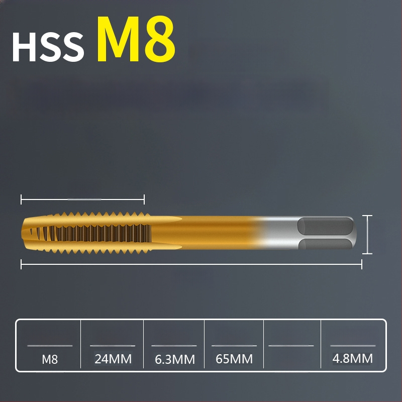 Tap pentru mașină, pas standard, flaut drept, oțel rapid 6542, placare cu titan