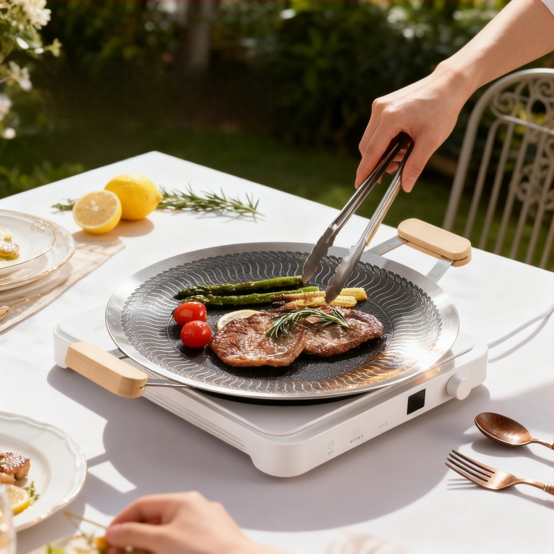 Okrugla grill tava od nehrđajućeg čelika 316 – za kampiranje na otvorenom i kućnu upotrebu, višenamjenska ploča za roštilj