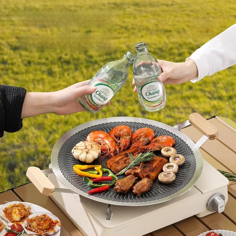 Okrugla grill tava od nehrđajućeg čelika 316 – za kampiranje na otvorenom i kućnu upotrebu, višenamjenska ploča za roštilj