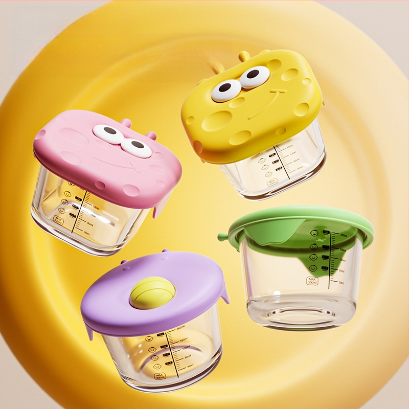 Le You Cutie de Hrănire pentru Bebeluși din Sticlă – Bol de Sticlă pentru Hrănire a Bebelușului, Poate Fi Gătit la Aburi cu Budincă de Ou, Păstrează Prospețimea, Poate Fi Înghețat