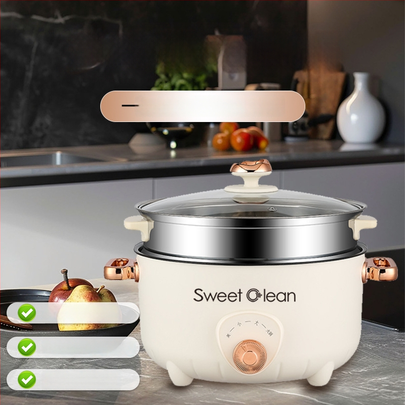 Мултифункционална електрическа тенджера за готвене на пара, алуминиева сплав съд, дъно за нагряване, 2 нива, подходяща за 2–3 души, с бързо образуване на пара